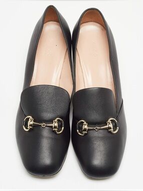 Gucci Black Leather Horsebit Loafers, Size  37.5